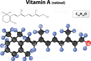vitamin A. model of vitamin A molecule. Retinol molecular structure