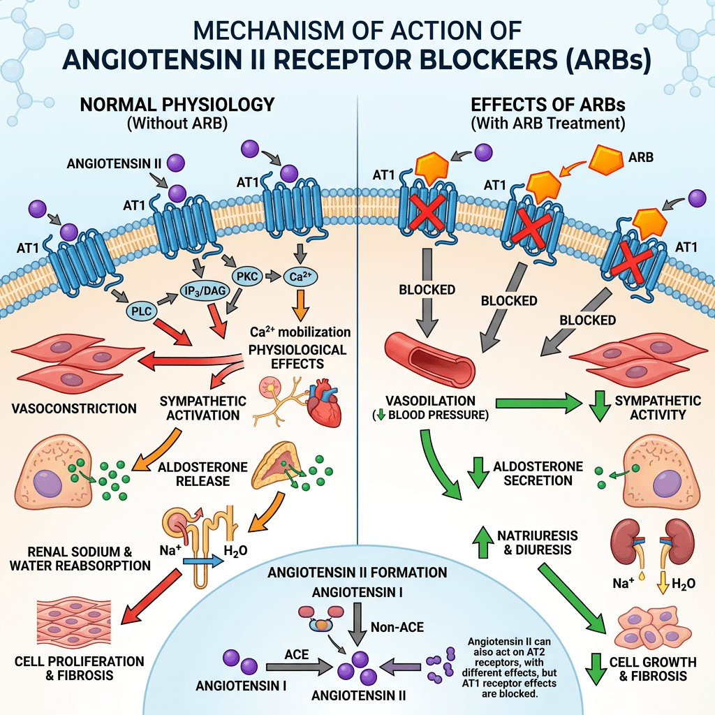 Angiotensin II receptor blockers mechanism diagram