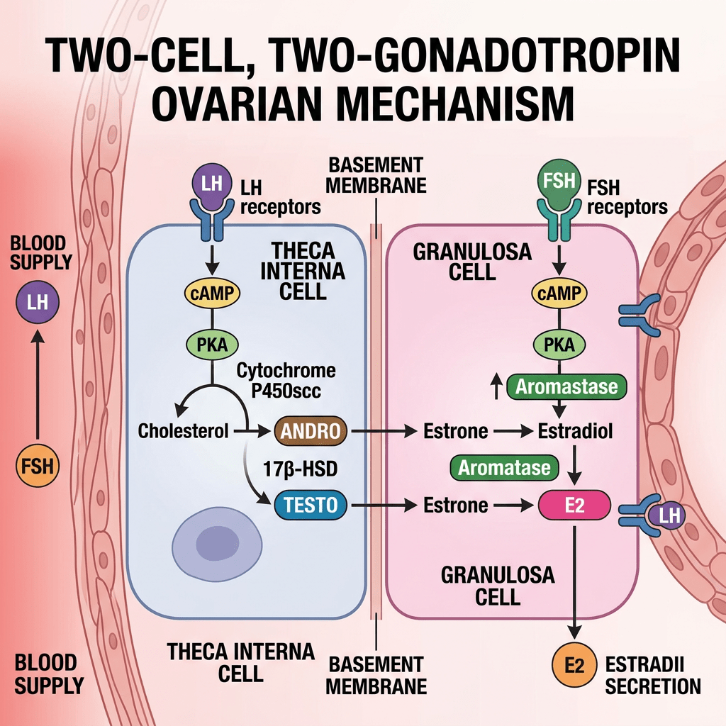 Two-cell two-gonadotropin ovarian mechanism diagram