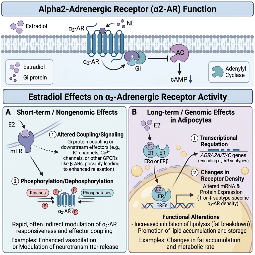 Highlight estradiol-induced increase of α2-AR in adipocyte