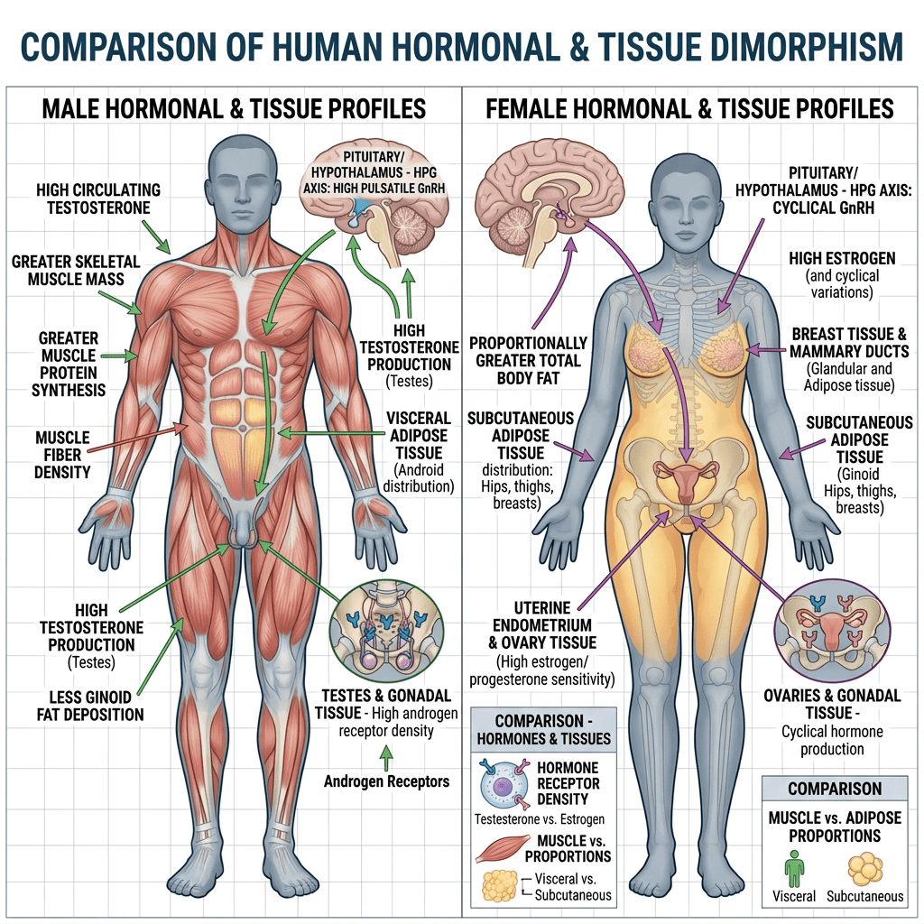 Hormonal and tissue sexual dimorphism diagram