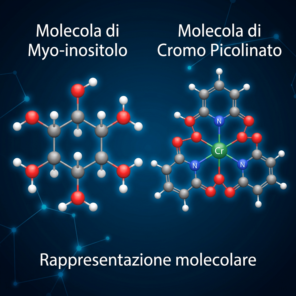 Molecular models labeled Myo-inositolo and Cromo Picolinato