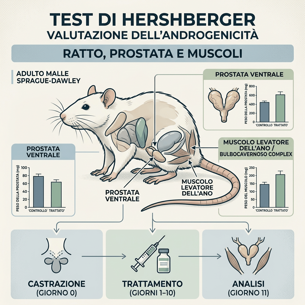 Italian infographic showing Hercherberger test measurements in a male rat