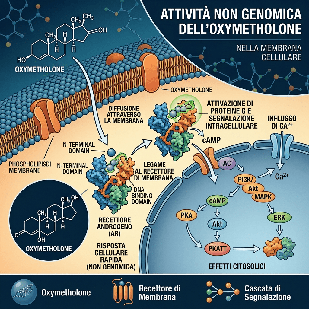 Infografica dell’attività recettoriale dell’oxymetholone e della trascrizione genica