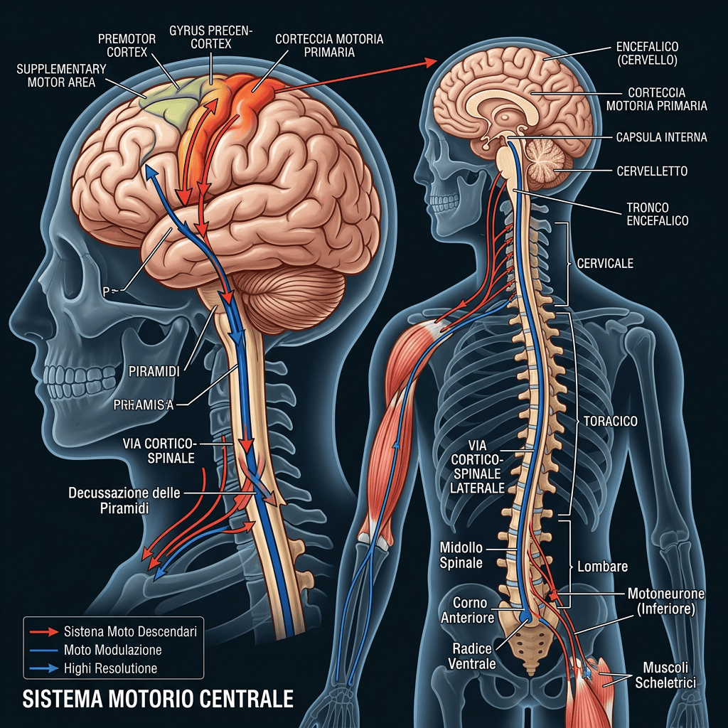 Diagramma delle vie motorie discendenti dal cervello ai muscoli